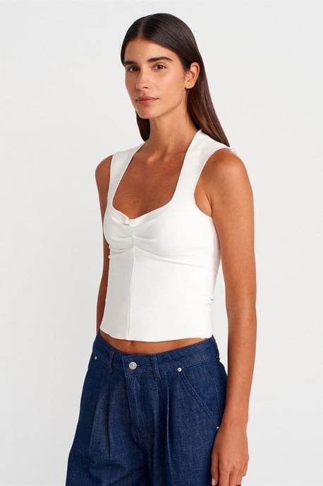 Aansluitende Mouwloze Crop Blouse Met Vierkante Hals - Image 3