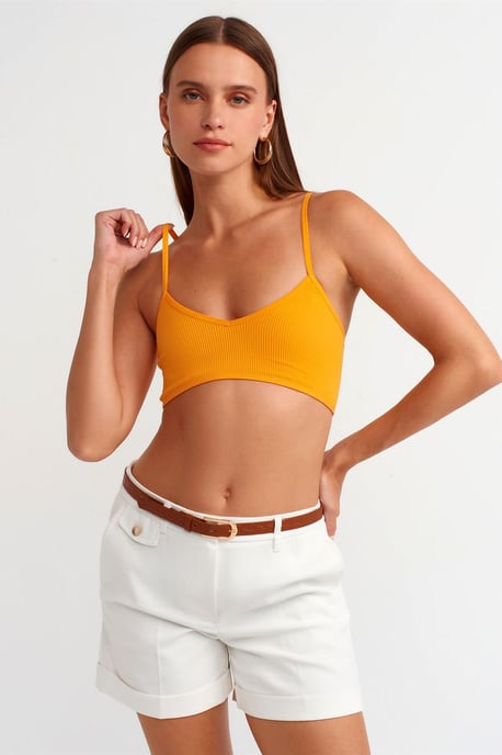 Geribbelde V-hals Cropped Bralet Top - Image 1