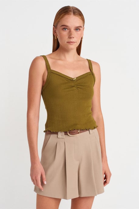Katoenen Geribbelde Vierkante Hals Cami Blouse - Image 1