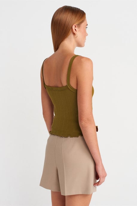 Katoenen Geribbelde Vierkante Hals Cami Blouse - Image 2