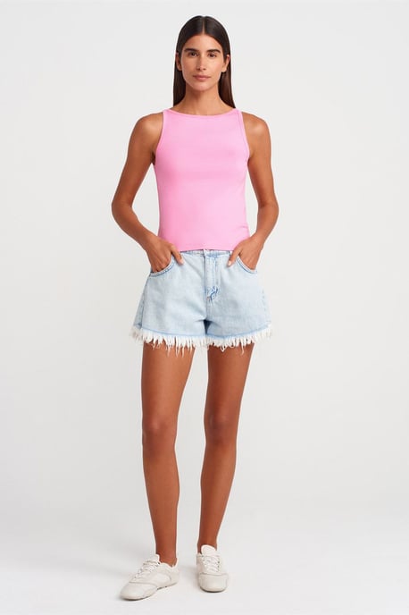 Ribbad Halterneck Slim-Fit Blus - Image 4