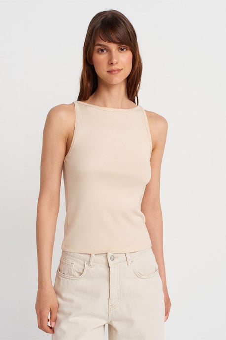 Ribbad Halterneck Slim Fit Blus - Image 1