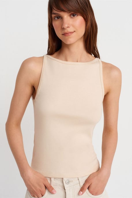 Ribbad Halterneck Slim Fit Blus - Image 3