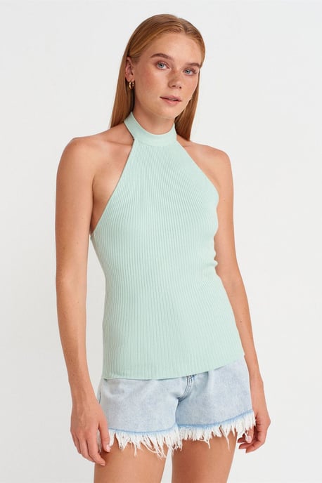 Ribbade Halterneck Slim-fit Blus - Image 1