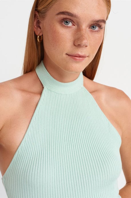 Ribbade Halterneck Slim-fit Blus - Image 3