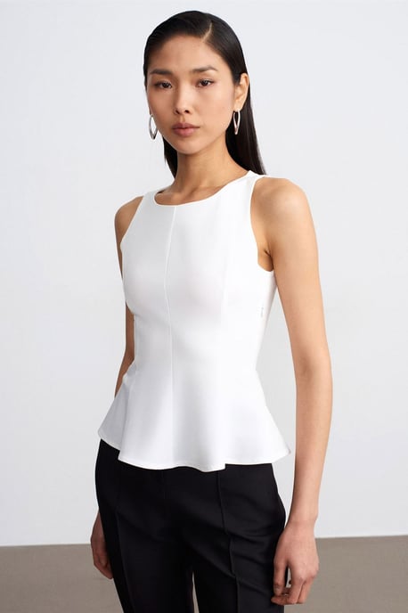 Fitted Mouwloze Crepe Peplum Blouse - Image 4