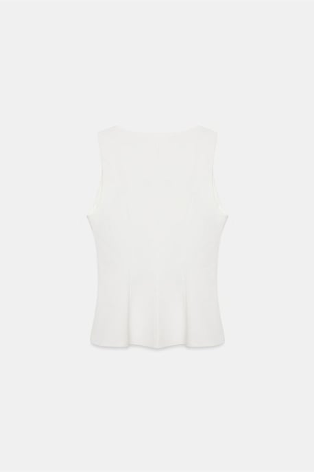 Fitted Mouwloze Crepe Peplum Blouse - Image 6