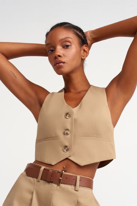 Bomull Poplin V-ringad Kort Blus - Image 1