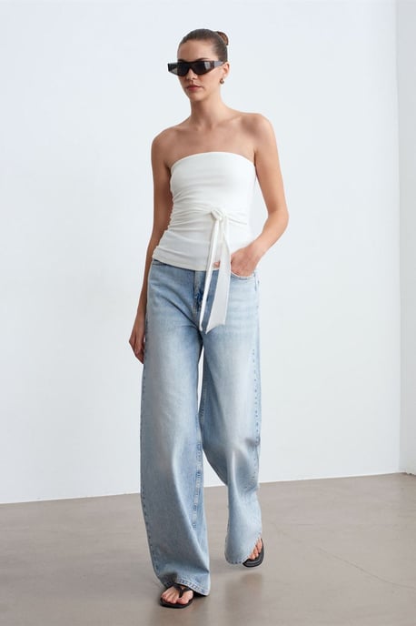 Strapless Slim-Fit Jerseytop met Strikdetail - Image 4