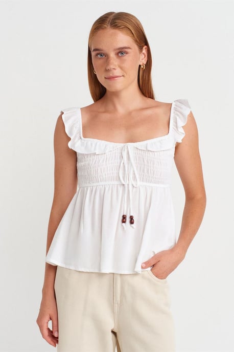 Mouwloze Blouse met Vierkante Hals en Strik Vooraanzijde - Image 1