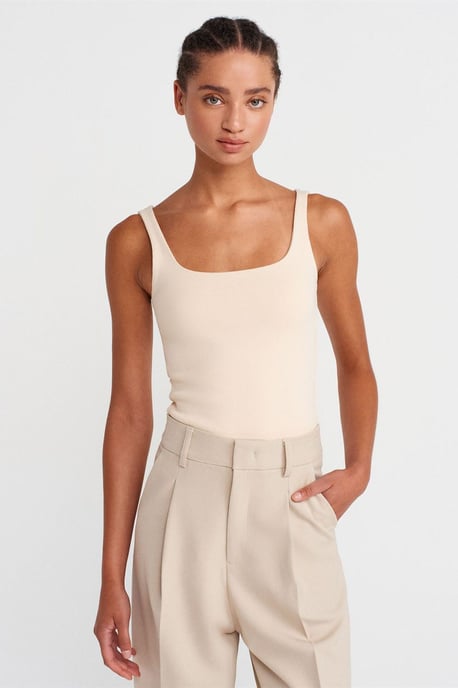 Ribbed Square-neck Sleeveless Blouse - Image 1