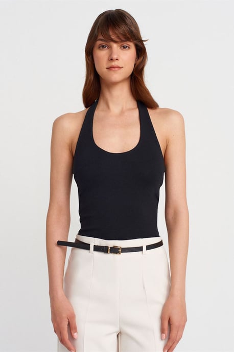 Geribbelde Halterhals Mouwloze Blouse - Image 1