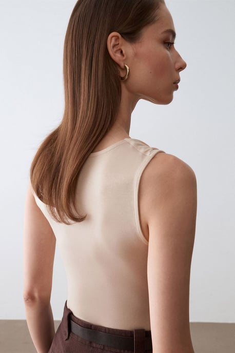 Utan ärmar Cowl Neck Jersey Blus - Image 2