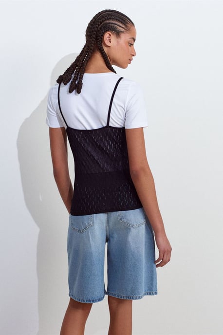 Getextureerde Crop Cami Blouse met Strikdetail - Image 2