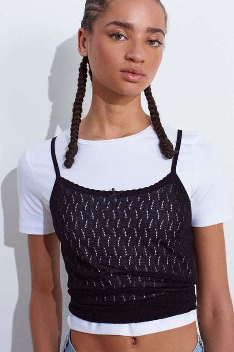 Getextureerde Crop Cami Blouse met Strikdetail - Image 5