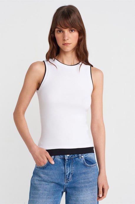 Sleeveless Ribbed Cotton Blouse - Image 1