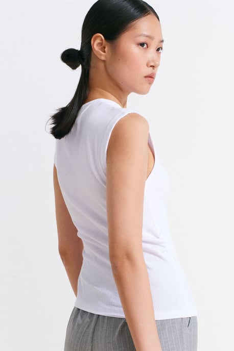 Sleeveless Ribbed Button-Front Blouse - Image 2