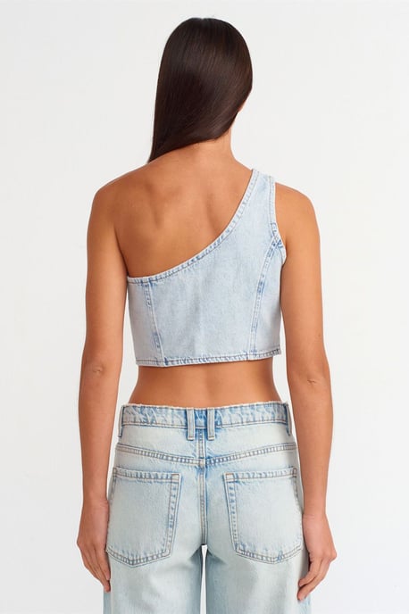 Tajt bomulldenimcroppblus - Image 2