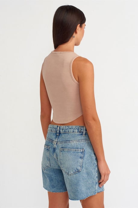 Vrouwen Geribbelde Cropped Blouse Met Knopen - Image 2