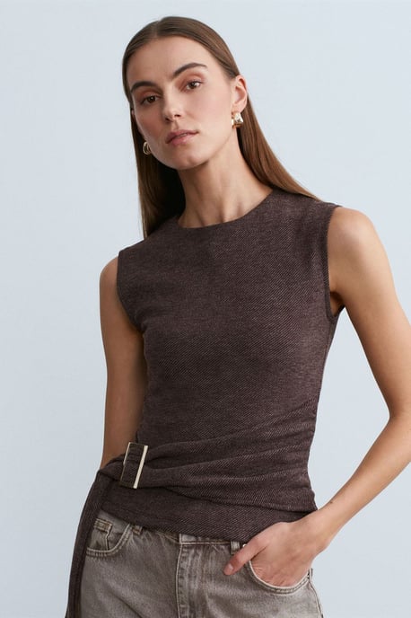 Bältad Ribbad Ärmlös Blus - Image 3