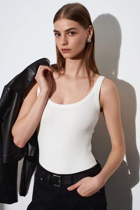Sleeveless Ribbed Cotton-blend Bodysuit - Image 4