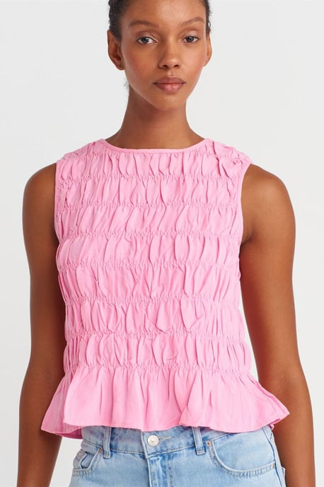 Dames Crop Blouse Met Rundhals En Knopen - Image 3