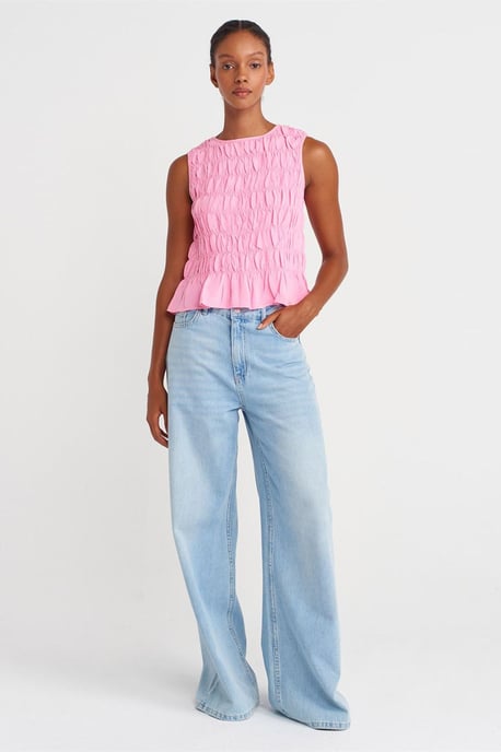 Dames Crop Blouse Met Rundhals En Knopen - Image 4