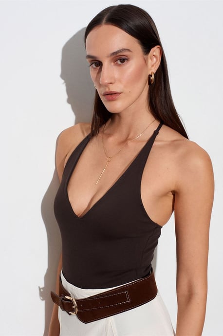 Slim Fit Cut-Out Halter Bodysuit - Image 3