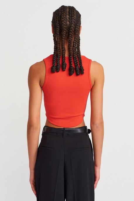 Dames Geribde Cropped Blouse Met Knopen - Image 2