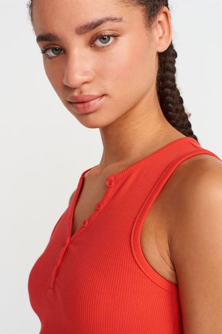 Dames Geribde Cropped Blouse Met Knopen - Image 3