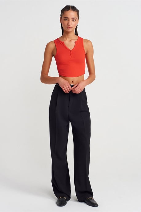 Dames Geribde Cropped Blouse Met Knopen - Image 4