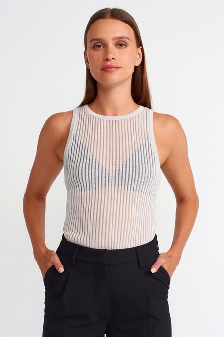 Ribbad ärmlös stickad blus - Image 1