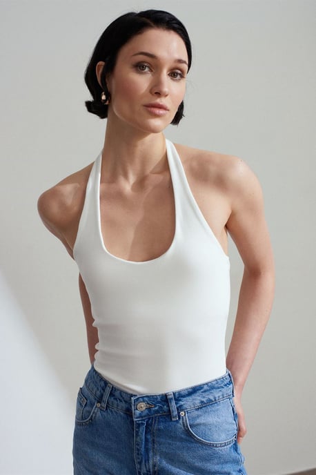 Geribbelde Halterhals Mouwloze Blouse - Image 1