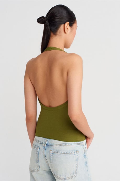 Slim Fit Halterneck Blus med Urtagning - Image 2