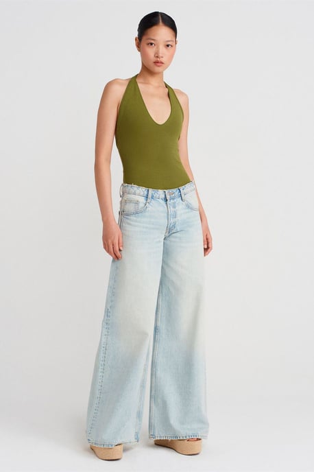 Slim Fit Halterneck Blus med Urtagning - Image 3