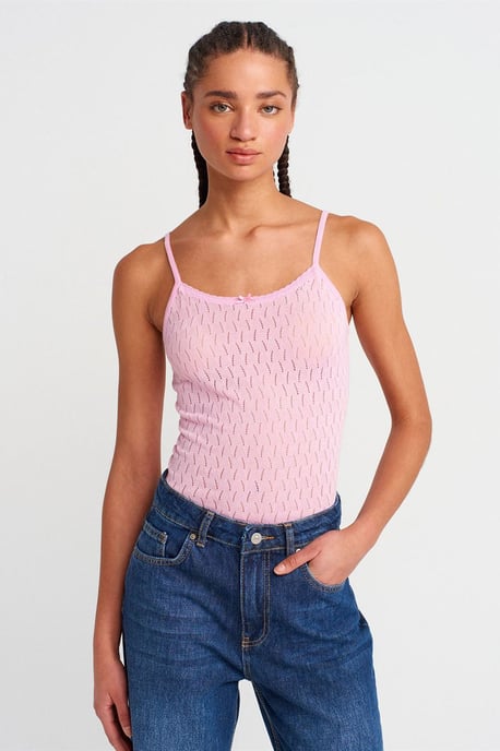 Getextureerde Crop Cami Blouse met Strikdetail - Image 1