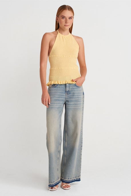 Slim Fit Halterneck Stickad Blus - Image 4