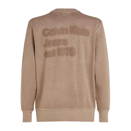 Calvin Klein Heren Puff Print Katoenmix Sweatshirt met Opdruk (Taupe Grijs) - Image 3