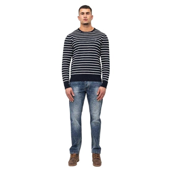 Marshall Artist Heren Gestreepte Ribgebreide Sweater Top (Marine) - Image 1