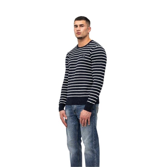 Marshall Artist Heren Gestreepte Ribgebreide Sweater Top (Marine) - Image 2
