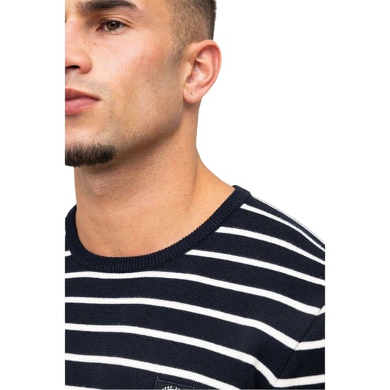 Marshall Artist Heren Gestreepte Ribgebreide Sweater Top (Marine) - Image 4