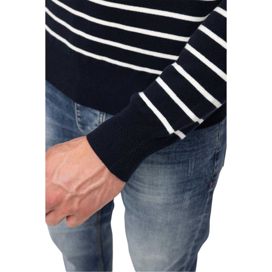Marshall Artist Heren Gestreepte Ribgebreide Sweater Top (Marine) - Image 5