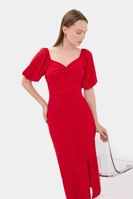 Sweetheart Neck Midi Dress with a Side Slit - Image 2
