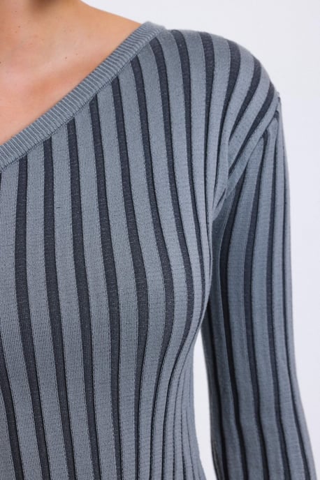 Randig En Axels Stickad Ribbad Kort Blus - Image 5