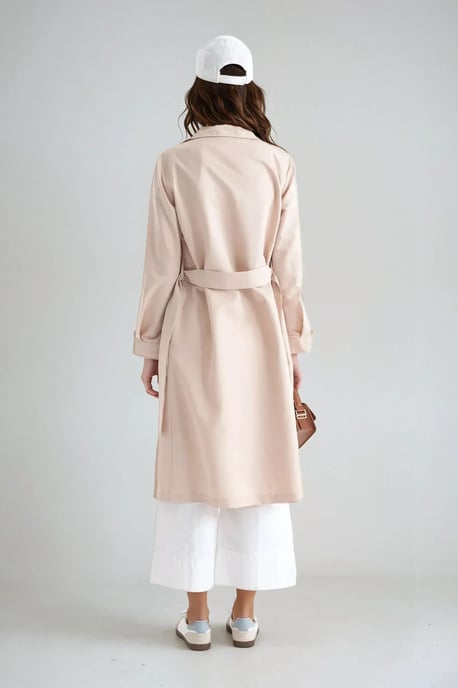 Double-Breasted Belted Long Trench Coat - Image 2