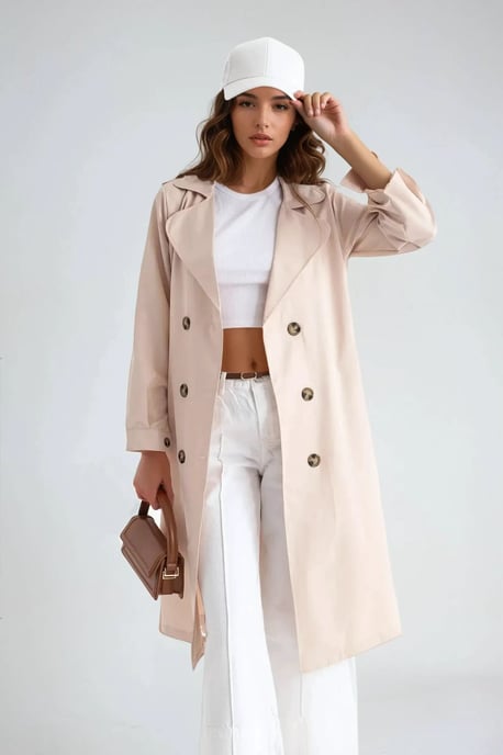 Double-Breasted Belted Long Trench Coat - Image 4