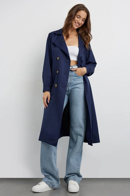 Double-Breasted Belted Long Trench Coat - Image 2