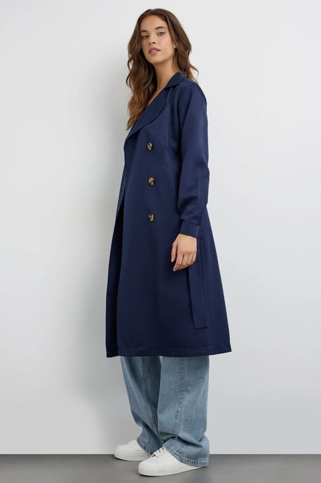 Double-Breasted Belted Long Trench Coat - Image 3