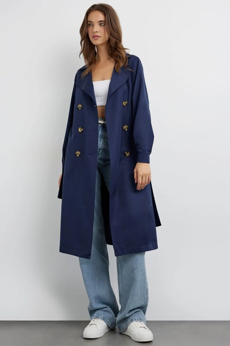 Double-Breasted Belted Long Trench Coat - Image 4