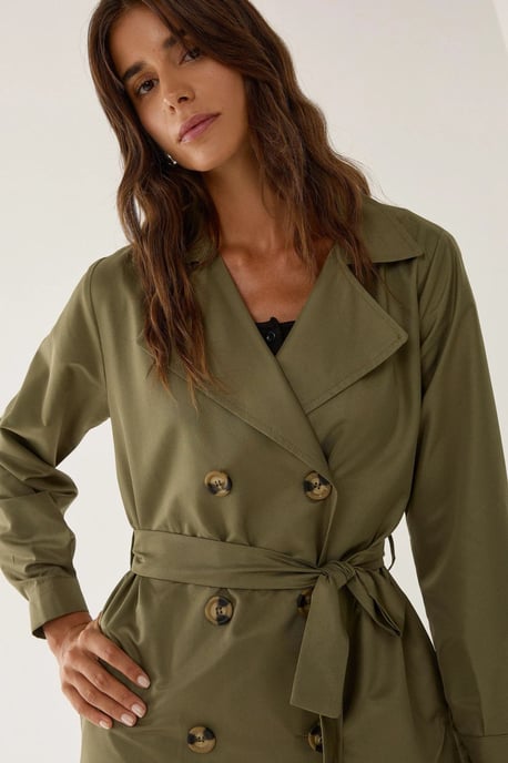 Double-Breasted Belted Long Trench Coat - Image 2
